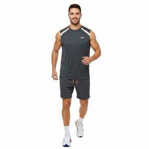 Asics Athletic Tank‎ Top Mens XL Performance Sleeveless Gray Orange Shirt